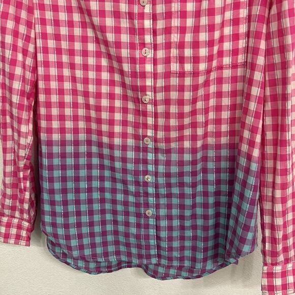 Anthropologie Pilcro Deb Shimmer Gingham Ombre Button Front Relaxed Shirt Small - Picture 6 of 13